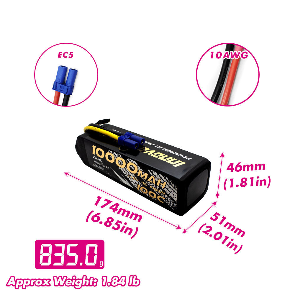 CNHL Innovation RC 10000mAh 14.8V 4S 100C Lipo Battery with EC5 Plug
