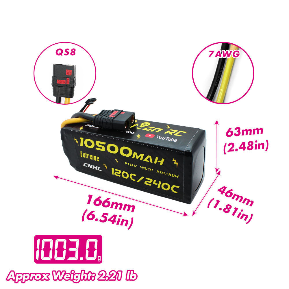 CNHL Innovation RC Extreme Series 10500mAh 14.8V 4S Lipo Battery 120C with QS8 Plug