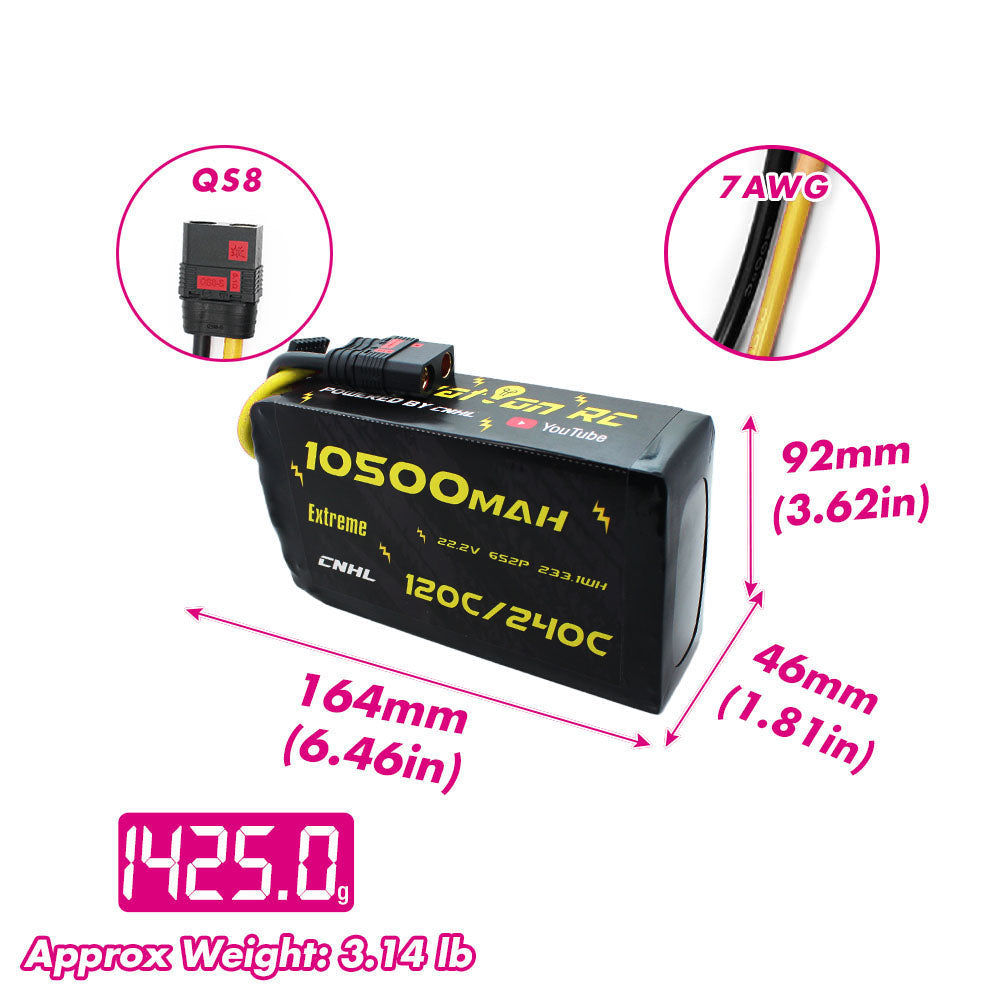 CNHL Innovation RC Extreme Series 10500mAh 22.2V 6S 120C Lipo Battery with QS8 Plug