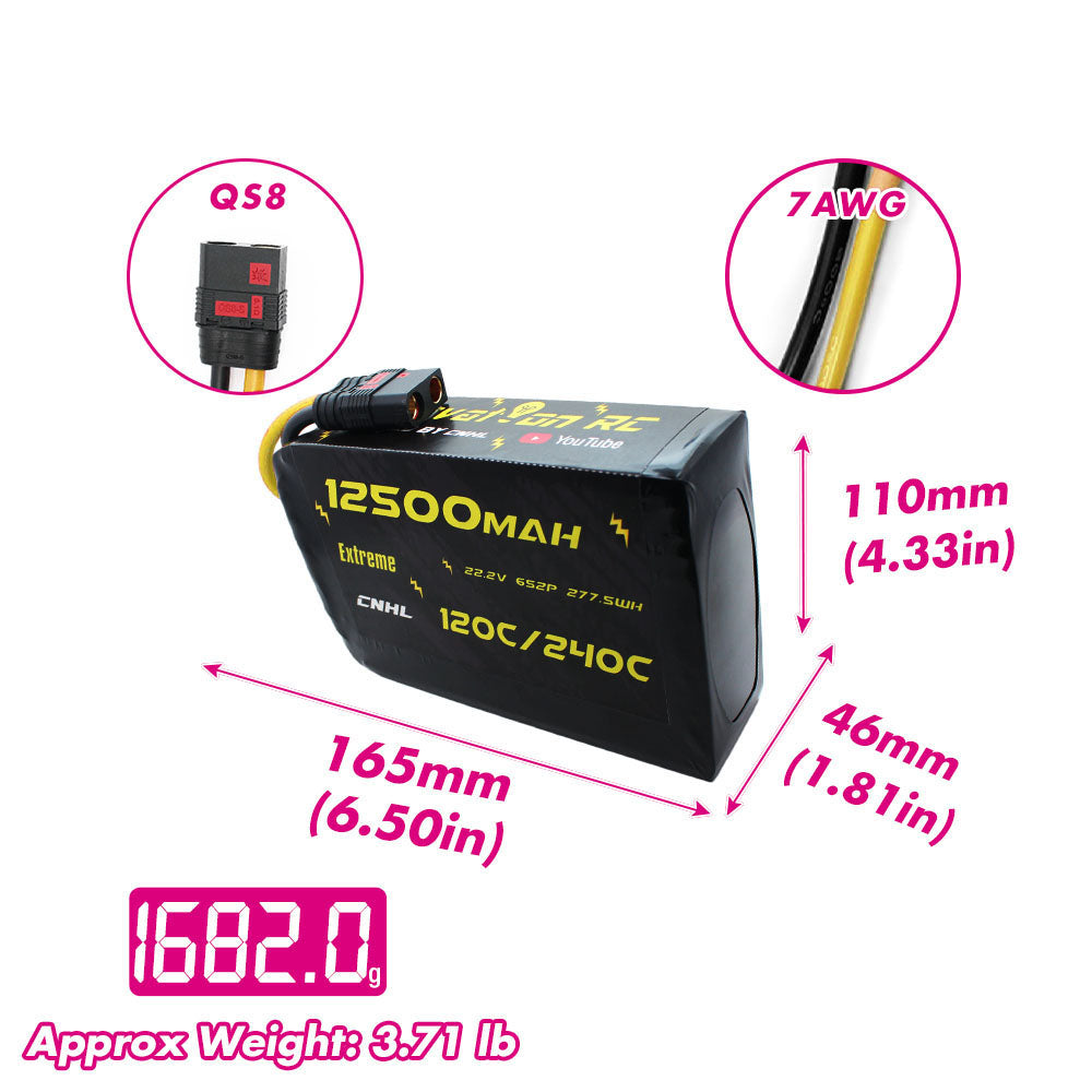 CNHL Innovation RC Extreme Series 12500mAh 22.2V 6S 120C Lipo Battery with QS8 Plug