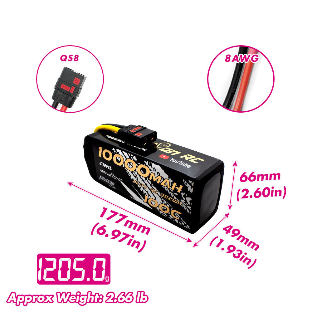 CNHL Innovation RC Series 10000mAh 22.2V 6S 100C Lipo Battery with QS8 Plug