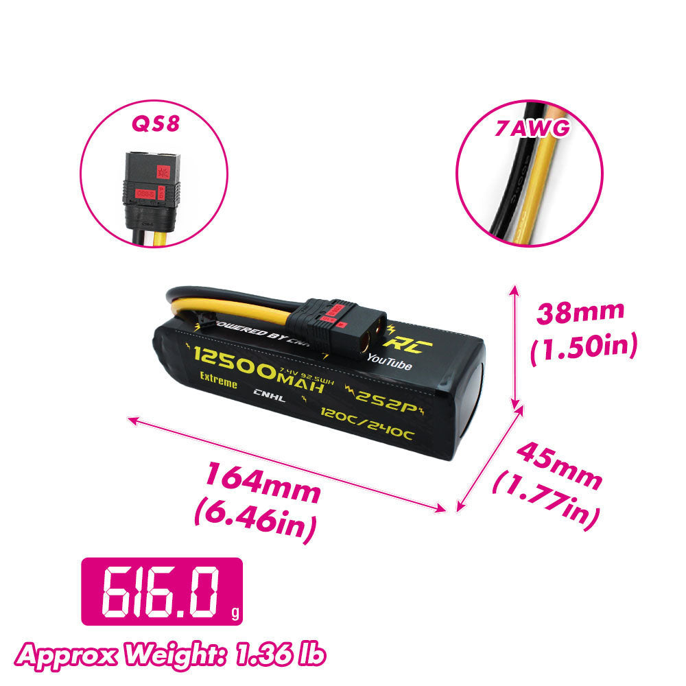 CNHL Innovation RC Extreme Series 12500mAh 7.4V 2S 120C Lipo Battery with QS8 Plug