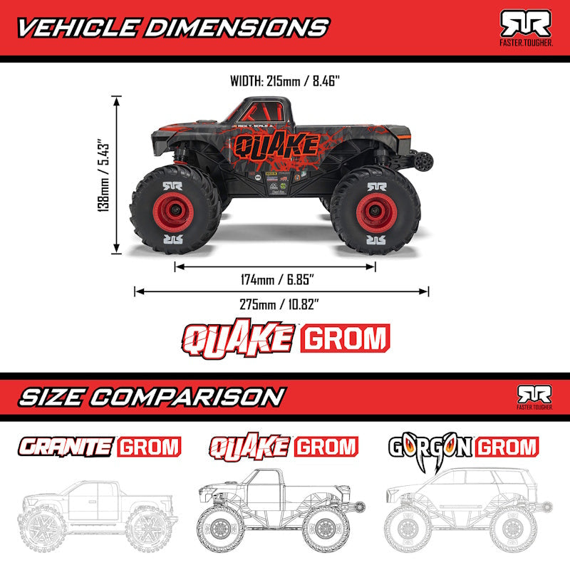 ARRMA 2137T2 [GREEN] Quake Grom 4x4 1/16 Scale RTR Brushed Monster Truck