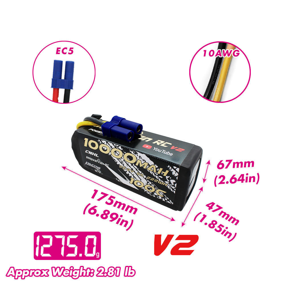 CNHL Innovation RC Series 10000mAh 22.2V 6S 100C Lipo Battery with EC5 Plug