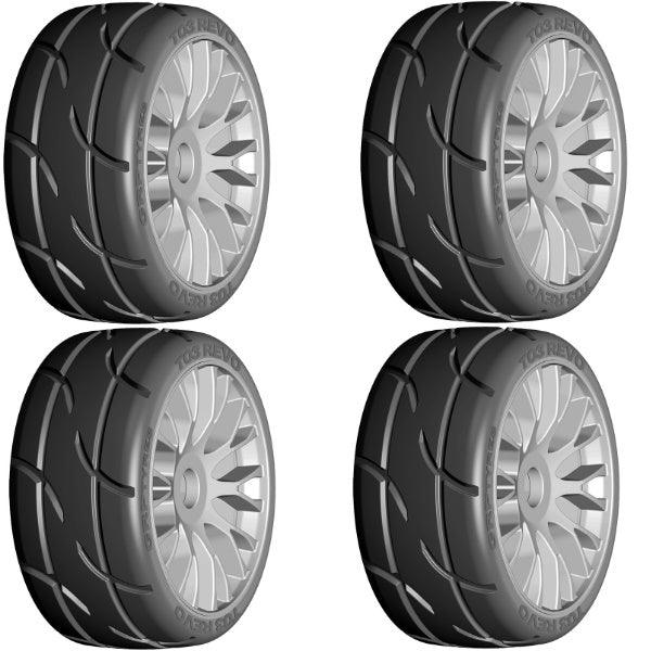 GRP GTK03-XM3 1/8 GT T03 REVO Soft Mounted Tires Wheels (4) Grey