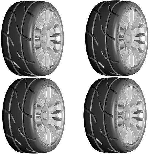 GRP GTK03-XM4 1/8 GT T03 REVO SoftMEDIUM Mounted Tires Wheels (4) Grey