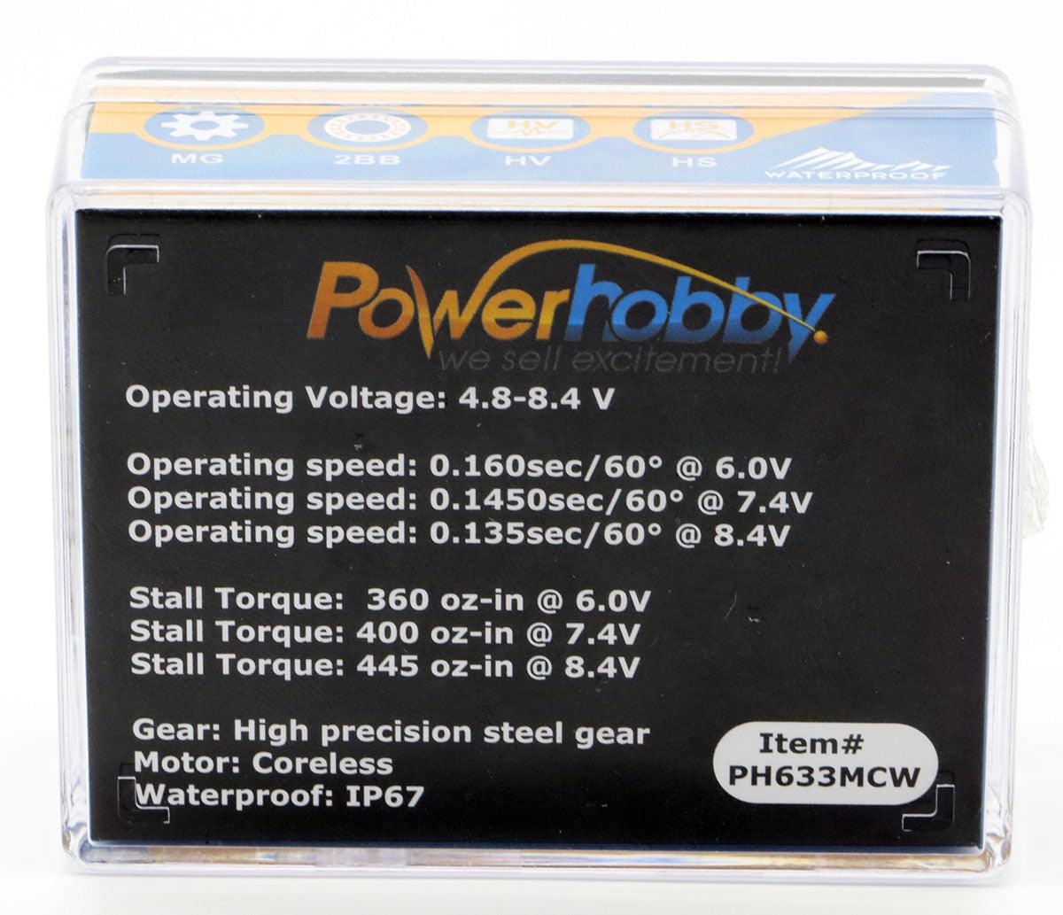 Powerhobby 633MCW High Voltage Waterproof Coreless Steel Gear Servo / Aluminum Case