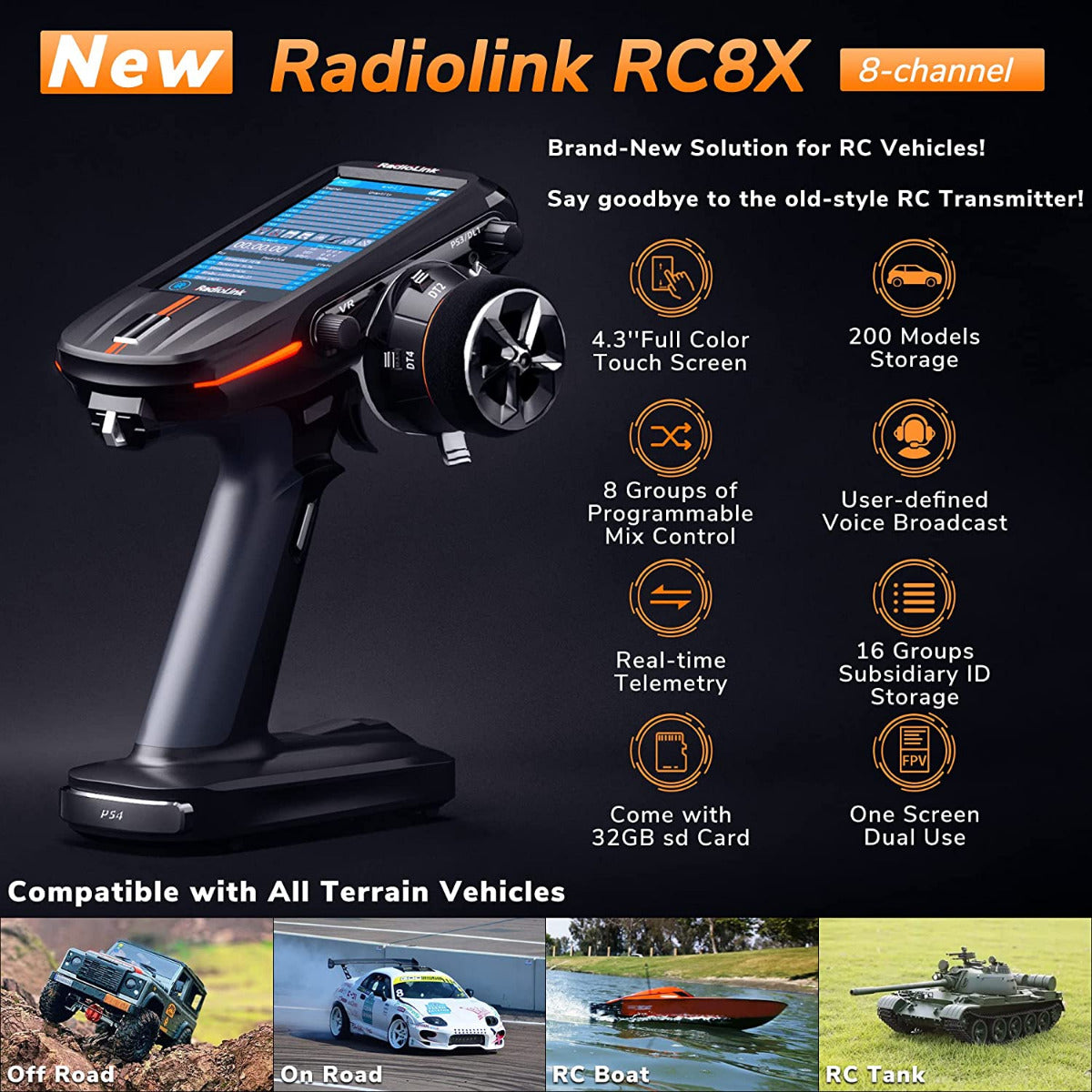 RadioLink RC8X 8 Channels 2.4Ghz RC Transmitter / Radio W R8FG Gyro Receiver