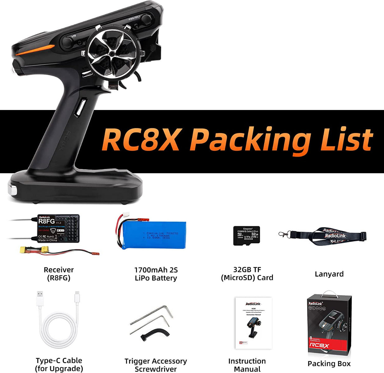 RadioLink RC8X 8 Channels 2.4Ghz RC Transmitter / Radio W R8FG Gyro Receiver
